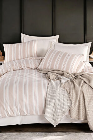 Modern Stripe Nevresim Takımı Çift Kişilik GentleTouch Bej