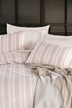 Modern Stripe Nevresim Takımı Çift Kişilik GentleTouch Bej