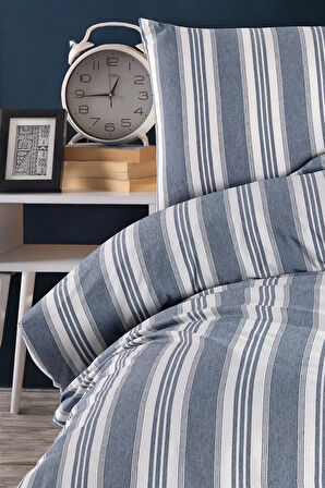 Modern Stripe Nevresim Takımı Tek Kişilik GentleTouch Lacivert