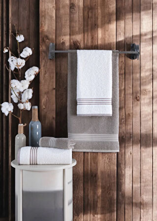 Banyo Havlu Takımı Aurelio Taş -Krem 50x85cm(2Ad.) + 70x140(2Ad.)