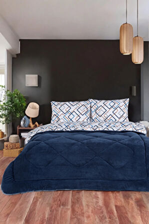 Comfort Set Wellsoft Yorganlı 3 Parça Çift Kişilik Pheon Lacivert
