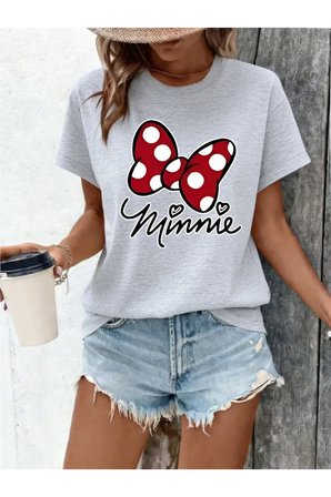 Unisex Minnie Fiyonk Baskılı Tasarım Tshirt