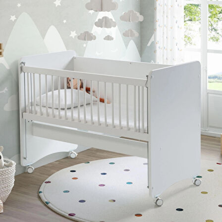 Babywhen BW1060 - Pratik Tekerlekli Anne Yanı Beşik Beyaz 60 X 120