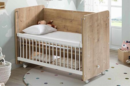 Babywhen BW1091- Pratik Sallanır Tekerlekli Anne Yanı Bebek Beşik 60x120 -Ahşap