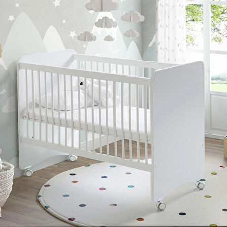 BW1025 - Pratik Kademeli Tekerlekli Beşik Beyaz 60x120