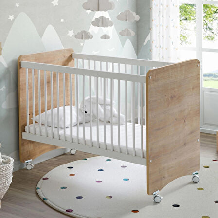 BW1026 - Pratik Kademeli Tekerlekli Beşik Ahşap 60x120