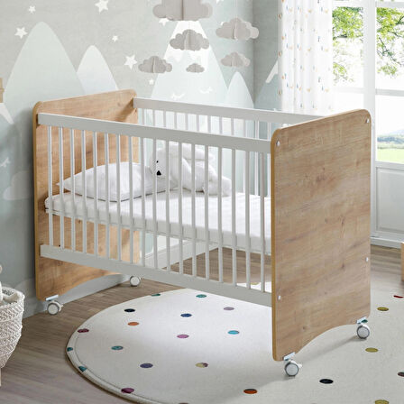 BW1026 - Pratik Kademeli Tekerlekli Beşik Ahşap 60x120
