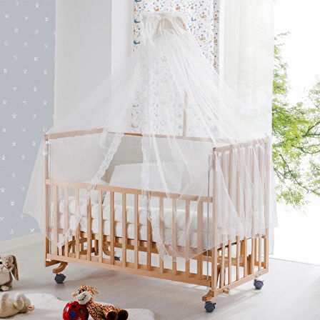 Babywho Bw6050 Erba Doğal Ahşap Bebek Beşiği - Tekerlekli, Sallanır, Kademeli, Anne Yanı Beşik - 70x130cm