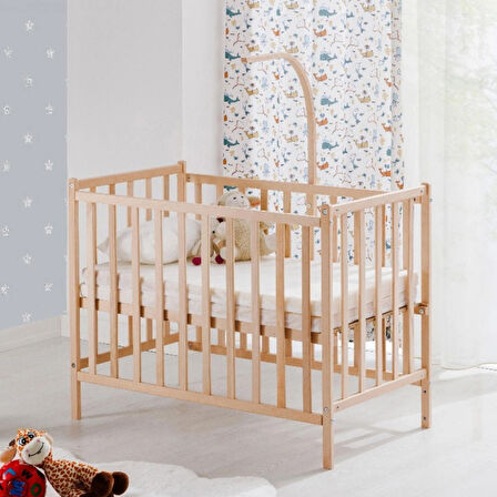 Babywho BW6010 - Sallanır Sabitlenir Kademeli Ahşap Bebek Beşik 50x90
