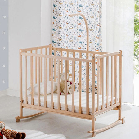Babywho BW6010 - Sallanır Sabitlenir Kademeli Ahşap Bebek Beşik 50x90