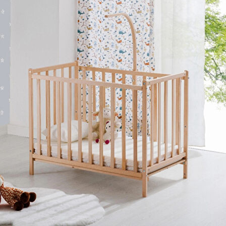 Babywho BW6010 - Sallanır Sabitlenir Kademeli Ahşap Bebek Beşik 50x90