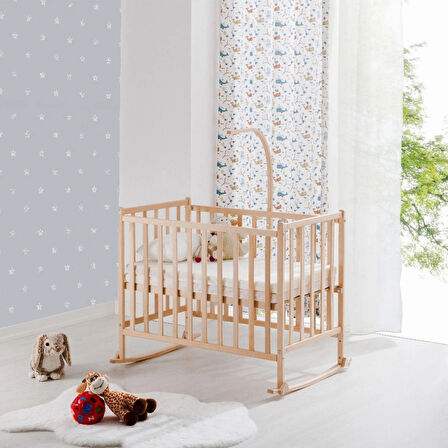 Babywho BW6010 - Sallanır Sabitlenir Kademeli Ahşap Bebek Beşik 50x90