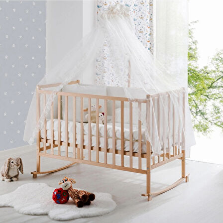 Babywho BW6020 - Sallanır Sabitlenir Kademeli Ahşap Bebek Beşik 60x120