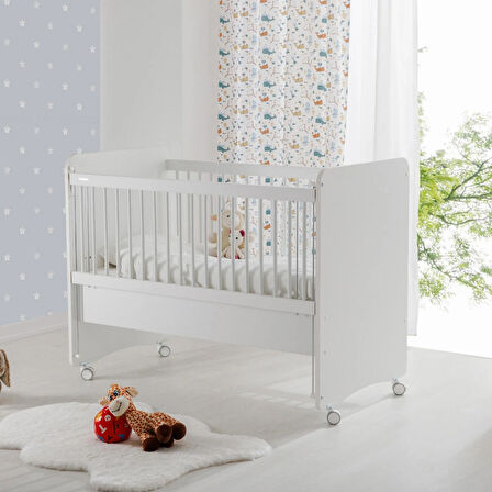 Babywhen BW1065 - Pratik Kademeli Anne Yanı Tekerlekli Beşik Beyaz 60x120