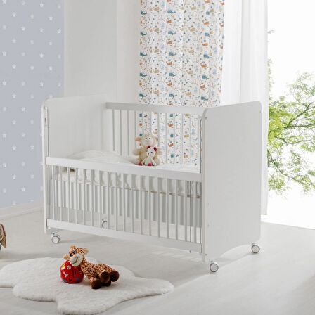 Babywhen BW1065 - Pratik Kademeli Anne Yanı Tekerlekli Beşik Beyaz 60x120