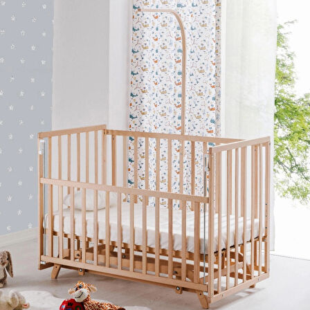 Babywho BW 6060 - Pratik Kademeli Sallanır Sabitlenir Anne Yanı Ahşap Bebek Beşik 60x120