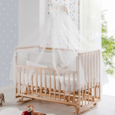 Babywho BW 6060 - Pratik Kademeli Sallanır Sabitlenir Anne Yanı Ahşap Bebek Beşik 60x120