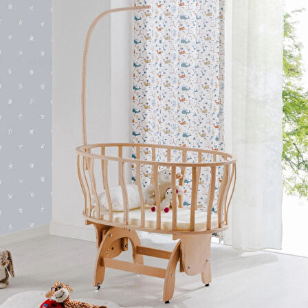 Babywho BW 6030 - Tekerlekli Sallanır Sabitlenir Pratik Ahşap Bebek Beşik 50x90