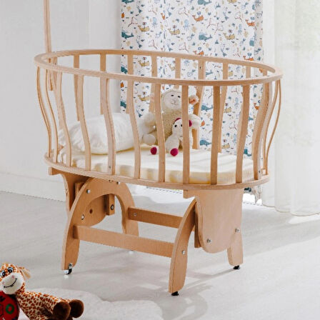Babywho BW 6030 - Tekerlekli Sallanır Sabitlenir Pratik Ahşap Bebek Beşik 50x90
