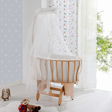 Babywho BW 6030 - Tekerlekli Sallanır Sabitlenir Pratik Ahşap Bebek Beşik 50x90
