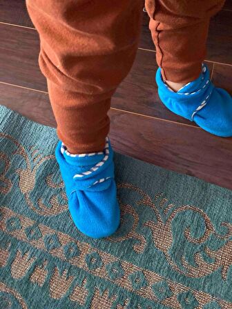 Kaydırmaz Taban, Polar Bebek Pandufu, İlkadım Ev Patiği, Terletmeyen Organik Pamuk Astarlı, Açık Mavi