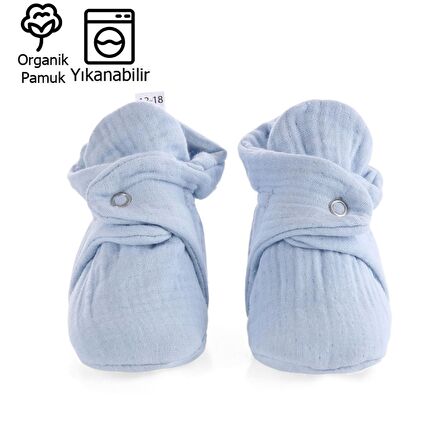 Mavi Organik Pamuk Müslin Yenidoğan Bebek Panduf  8304461054239