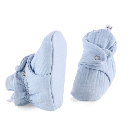 Mavi Organik Pamuk Müslin Yenidoğan Bebek Panduf  8304461054239