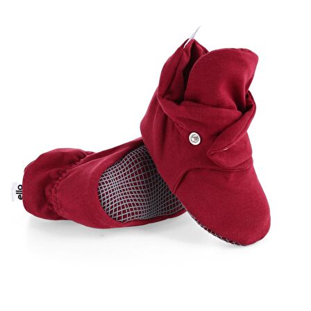Organik Pamuk Bebek Patiği, Kaydırmaz Taban, Pamuklu Yenidoğan Pandufu Ev Kreş Ayakkabısı, Bordo