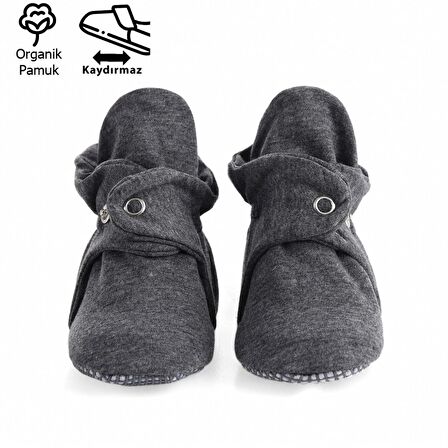 Organik Pamuk Bebek Patiği, Kaydırmaz Taban, Pamuklu Yenidoğan Pandufu Ev Kreş Ayakkabısı, Koyu Gri