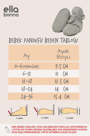 Ella Bonna Organik Pamuk Bebek Patiği, Kaydırmaz Taban Pamuklu Yenidoğan Pandufu Ev Kreş Ayakkabısı