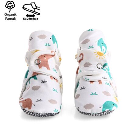 Organik Pamuk Bebek Patiği, Kaydırmaz Taban, Pamuklu Yenidoğan Pandufu Ev Kreş Ayakkabısı, Fil