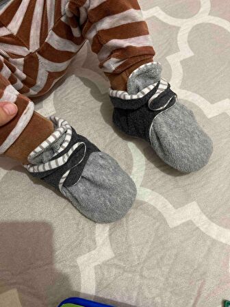 Kaydırmaz Taban, Polar Bebek Pandufu, İlkadım Ev Patiği, Terletmeyen Organik Pamuk Astarlı, Gri Antrasit