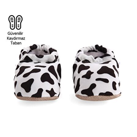 İnek Desenli Organik Pamuk Ev Kreş Ayakkabısı Patik
