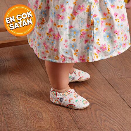Gökkuşağı Organik Pamuk Ev Kreş Ayakkabısı Patik