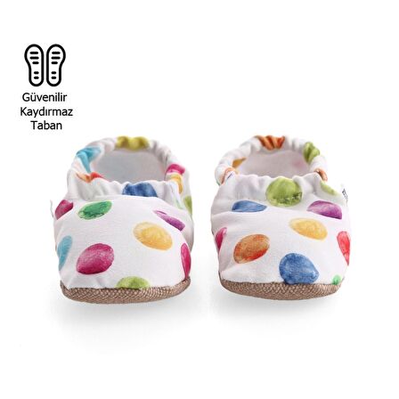 Renkli Noktalar Organik Pamuk Ev Kreş Ayakkabısı Patik