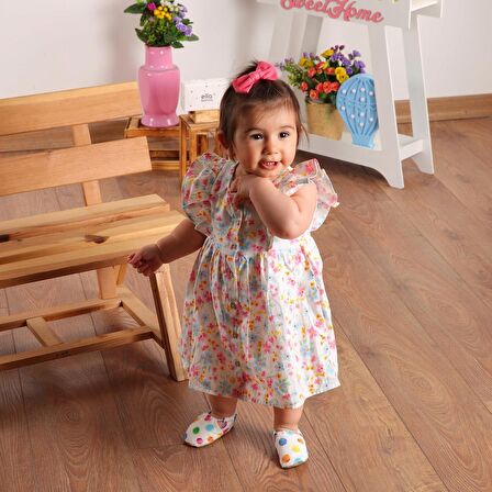 Renkli Noktalar Organik Pamuk Ev Kreş Ayakkabısı Patik