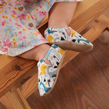 Dinozor Organik Pamuk Ev Kreş Ayakkabısı Patik