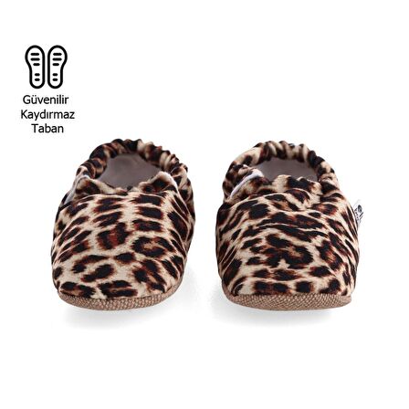 Leopar Organik Pamuk Ev Kreş Ayakkabısı Patik