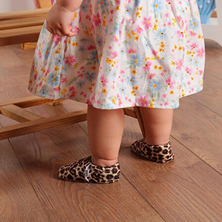 Leopar Organik Pamuk Ev Kreş Ayakkabısı Patik