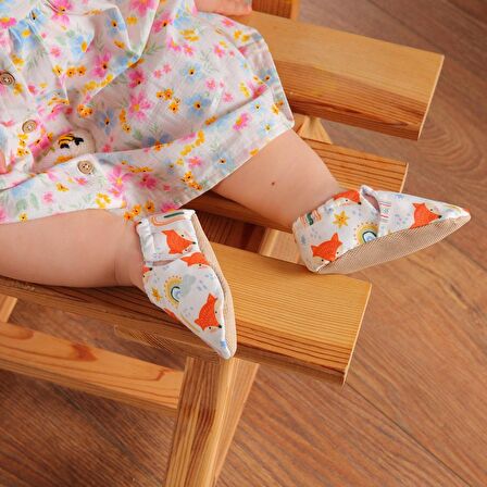 Tilki Ve Gökkuşağı Organik Pamuk Ev Kreş Ayakkabısı Patik