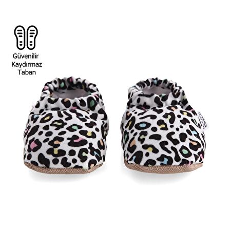 Renkli Leopar  Organik Pamuk Ev Kreş Ayakkabısı Patik