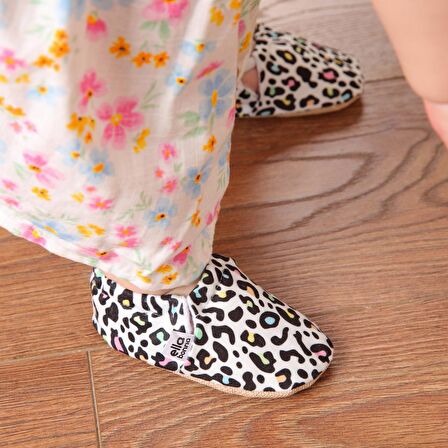 Renkli Leopar  Organik Pamuk Ev Kreş Ayakkabısı Patik