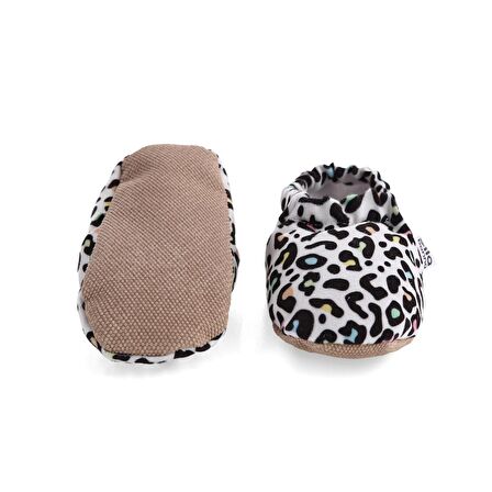 Renkli Leopar  Organik Pamuk Ev Kreş Ayakkabısı Patik