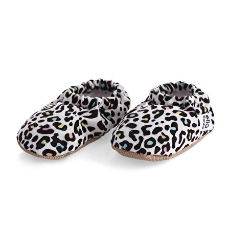 Renkli Leopar  Organik Pamuk Ev Kreş Ayakkabısı Patik