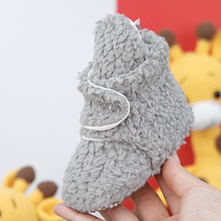 Teddy Bebek Pandufu, Kaydırmaz Taban, Organik Pamuk Astar Kreş Ayakkabısı, Gri