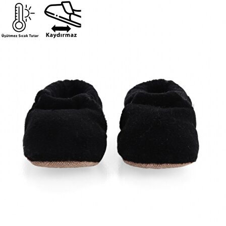 Polar Bebek Ev Patiği, Kaydırmaz Taban, Organik Pamuk Astar, Siyah