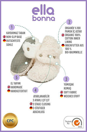 Teddy Bebek Pandufu, Kaydırmaz Taban, Organik Pamuk Astar, Ev Kreş Ayakkabısı