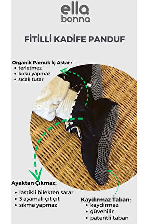 Organik Pamuk Fitilli Kadife Bebek Pandufu, Kaydırmaz Taban, Ev Botu, Çizgili Kreş Ayakkabısı Patik, Siyah