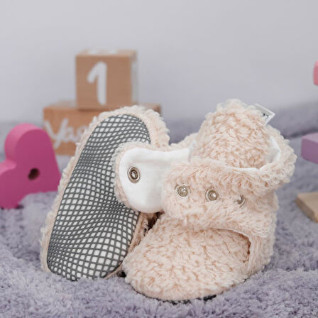 Teddy Bebek Pandufu, Kaydırmaz Taban, Organik Pamuk Astar, Ev Kreş Ayakkabısı