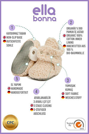 Teddy Bebek Pandufu, Kaydırmaz Taban, Organik Pamuk Astar, Ev Kreş Ayakkabısı
